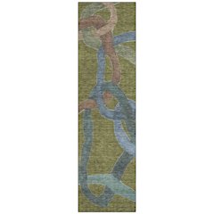 Machine Washable Indoor/Outdoor Chantille ACN2394 Green 2'3" x 7'6" Runner Rug