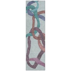 Machine Washable Indoor/Outdoor Chantille ACN2394 Teal 2'3" x 7'6" Runner Rug