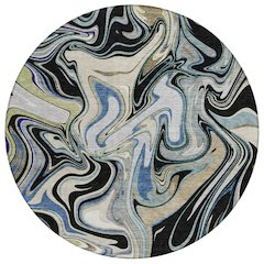 Machine Washable Indoor/Outdoor Chantille ACN2395 Black 8' x 8' Round Rug