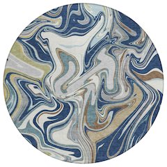 Machine Washable Indoor/Outdoor Chantille ACN2395 Blue 8' x 8' Round Rug
