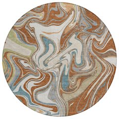 Machine Washable Indoor/Outdoor Chantille ACN2395 Orange 8' x 8' Round Rug