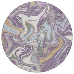 Machine Washable Indoor/Outdoor Chantille ACN2395 Purple 8' x 8' Round Rug