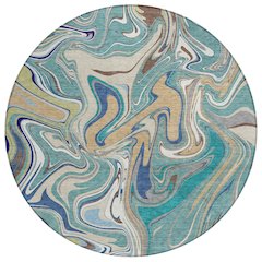 Machine Washable Indoor/Outdoor Chantille ACN2395 Teal 8' x 8' Round Rug
