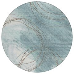 Machine Washable Indoor/Outdoor Chantille ACN2396 Teal 8' x 8' Round Rug