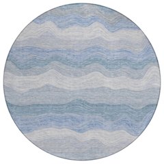Machine Washable Indoor/Outdoor Chantille ACN2397 Blue 8' x 8' Round Rug