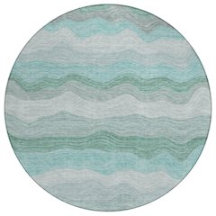 Machine Washable Indoor/Outdoor Chantille ACN2397 Teal 8' x 8' Round Rug