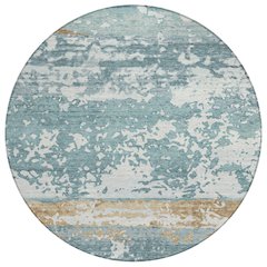 Machine Washable Indoor/Outdoor Chantille ACN2398 Teal 8' x 8' Round Rug