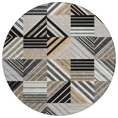 Machine Washable Indoor/Outdoor Chantille ACN2399 Black 8' x 8' Round Rug