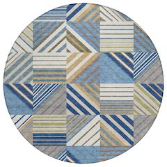 Machine Washable Indoor/Outdoor Chantille ACN2399 Blue 8' x 8' Round Rug