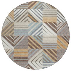 Machine Washable Indoor/Outdoor Chantille ACN2399 Brown 8' x 8' Round Rug