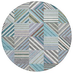 Machine Washable Indoor/Outdoor Chantille ACN2399 Teal 8' x 8' Round Rug