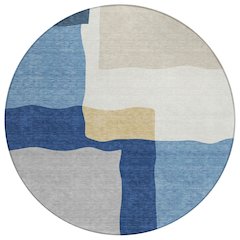 Machine Washable Indoor/Outdoor Chantille ACN2400 Blue 8' x 8' Round Rug