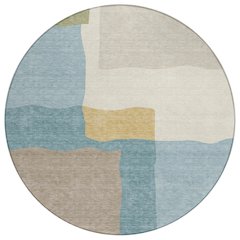 Machine Washable Indoor/Outdoor Chantille ACN2400 Teal 8' x 8' Round Rug