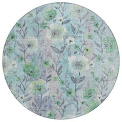 Machine Washable Indoor/Outdoor Chantille ACN2403 Teal 8' x 8' Round Rug