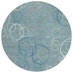 Machine Washable Indoor/Outdoor Chantille ACN2408 Teal 8' x 8' Round Rug