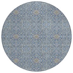 Machine Washable Indoor/Outdoor Chantille ACN2409 Blue 8' x 8' Round Rug