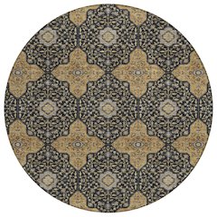Machine Washable Indoor/Outdoor Chantille ACN2410 Black 8' x 8' Round Rug