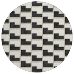 Machine Washable Indoor/Outdoor Chantille ACN2416 Black 8' x 8' Round Rug