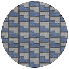 Machine Washable Indoor/Outdoor Chantille ACN2416 Blue 8' x 8' Round Rug
