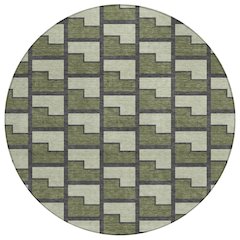 Machine Washable Indoor/Outdoor Chantille ACN2416 Green 8' x 8' Round Rug