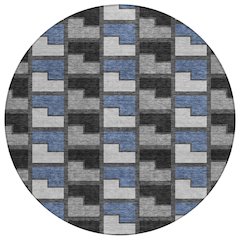 Machine Washable Indoor/Outdoor Chantille ACN2417 Black 8' x 8' Round Rug
