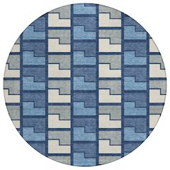 Machine Washable Indoor/Outdoor Chantille ACN2417 Blue 8' x 8' Round Rug