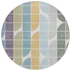 Machine Washable Indoor/Outdoor Chantille ACN2418 Blue 8' x 8' Round Rug