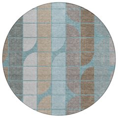 Machine Washable Indoor/Outdoor Chantille ACN2418 Teal 8' x 8' Round Rug