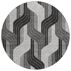 Machine Washable Indoor/Outdoor Chantille ACN2422 Black 8' x 8' Round Rug