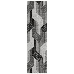 Machine Washable Indoor/Outdoor Chantille ACN2422 Black 2'3" x 7'6" Runner Rug