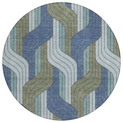 Machine Washable Indoor/Outdoor Chantille ACN2422 Blue 8' x 8' Round Rug