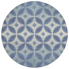 Machine Washable Indoor/Outdoor Chantille ACN2423 Teal 8' x 8' Round Rug