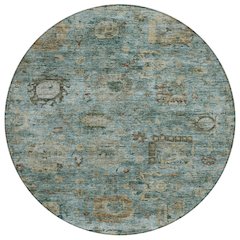 Machine Washable Indoor/Outdoor Chantille ACN2429 Teal 8' x 8' Round Rug
