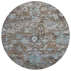 Machine Washable Indoor/Outdoor Chantille ACN2430 Brown 8' x 8' Round Rug