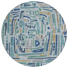 Machine Washable Indoor/Outdoor Chantille ACN2432 Teal 8' x 8' Round Rug