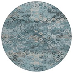 Machine Washable Indoor/Outdoor Chantille ACN2433 Teal 8' x 8' Round Rug
