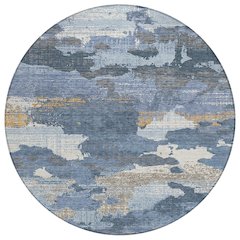 Machine Washable Indoor/Outdoor Chantille ACN2434 Blue 8' x 8' Round Rug