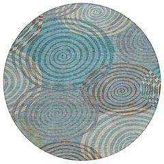 Machine Washable Indoor/Outdoor Chantille ACN2435 Teal 8' x 8' Round Rug