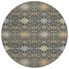 Machine Washable Indoor/Outdoor Chantille ACN2440 Black 8' x 8' Round Rug