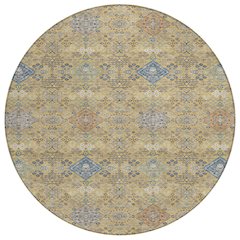 Machine Washable Indoor/Outdoor Chantille ACN2440 Gold 8' x 8' Round Rug