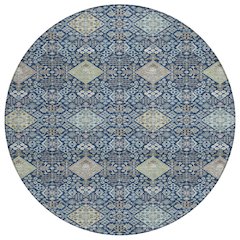 Machine Washable Indoor/Outdoor Chantille ACN2440 Blue 8' x 8' Round Rug