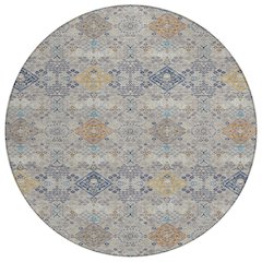Machine Washable Indoor/Outdoor Chantille ACN2440 Gray 8' x 8' Round Rug