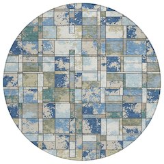 Machine Washable Indoor/Outdoor Chantille ACN2442 Blue 8' x 8' Round Rug