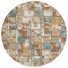 Machine Washable Indoor/Outdoor Chantille ACN2442 Orange 8' x 8' Round Rug