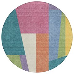 Machine Washable Indoor/Outdoor Chantille ACN2446 Teal 8' x 8' Round Rug