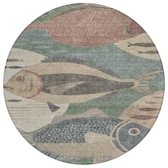 Machine Washable Indoor/Outdoor Chantille ACN2447 Green 8' x 8' Round Rug