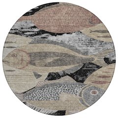 Machine Washable Indoor/Outdoor Chantille ACN2447 Black 8' x 8' Round Rug