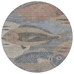 Machine Washable Indoor/Outdoor Chantille ACN2447 Gray 8' x 8' Round Rug