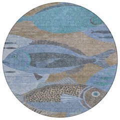 Machine Washable Indoor/Outdoor Chantille ACN2447 Brown 8' x 8' Round Rug