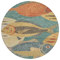 Machine Washable Indoor/Outdoor Chantille ACN2447 Teal 8' x 8' Round Rug